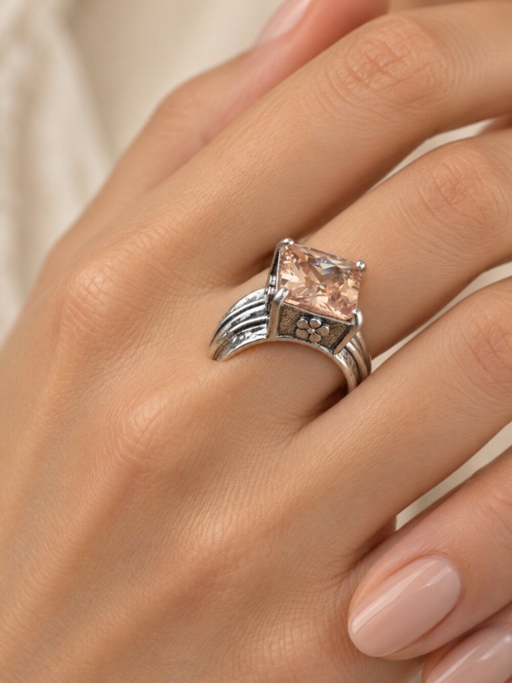 Square Boho Cubic Zirconia Peachy Ring
